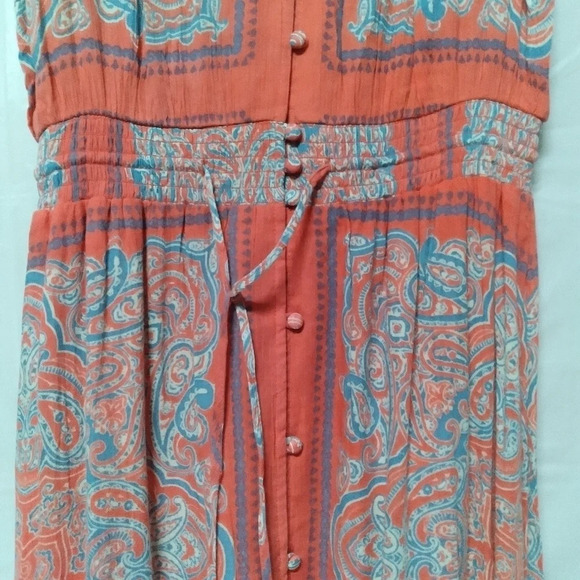 Lucky Brand Midi Dress Coral Blue Border Print Felice Boho Medium - Picture 8 of 16